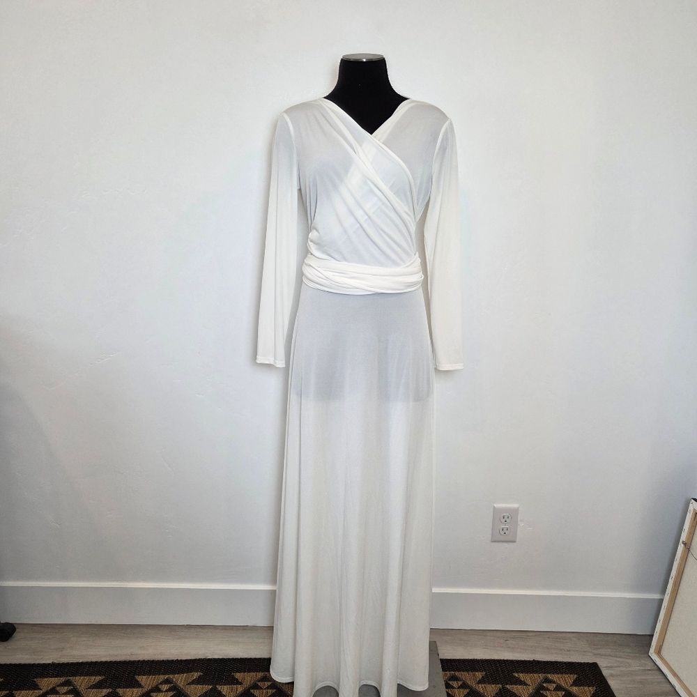 White Maxi Wrap Dress Gypsy Hippie Ethereal Angel Fairy Bridal Wedding Medium